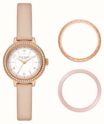Kate Spade Morningside Interchangeable Bezel Set (28mm) White Dial / Pink Leather Strap KSW1816SET