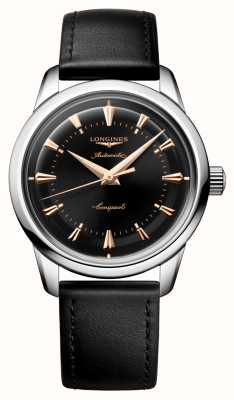 LONGINES Conquest Heritage Automatic (38mm) Black Lacquered Dial / Black Leather L16494522
