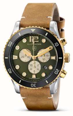 Elliot Brown Bloxworth Quartz Chronograph (44mm) Racing Green Sunray Dial / Waxed Raw Edged Leather Strap 929-017-L21