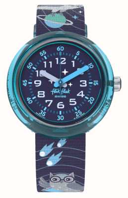 Flik Flak Kid's TAKE ME TO SPACE (31.85mm) Blue Dial / Blue Space Patterned Fabric Strap FPNP141