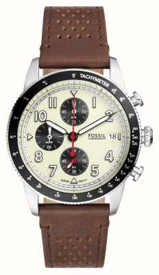 Fossil Men's Sport Tourer (42mm) Cream Chronograph Dial / Brown Leather Strap FS6042