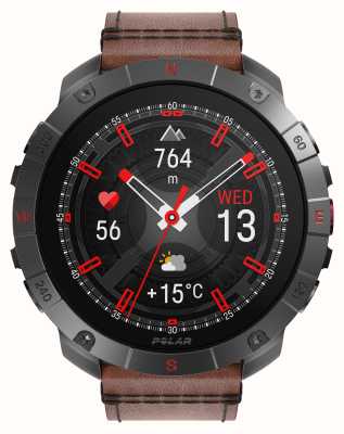 Polar Grit X2 Pro Titan Premium GPS Smart Sports Watch (M-L) Brown Leather Strap + Black Silicone Strap 900110288