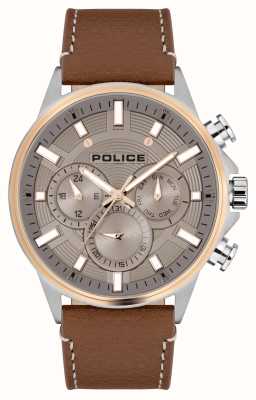 Police KISMET Quartz Chronograph (47.5mm) Grey Dial / Brown Leather Strap PEWJF2195142