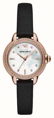 Emporio Armani Women's (32mm) White Mother-of-Pearl Dial / Black Leather Strap AR11598