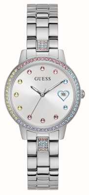 Guess Women's Three of Hearts (34mm) Rainbow Crystal Silver Dial / Stainless Steel Bracelet GW0657L1