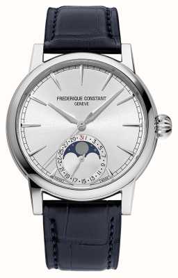 Frederique Constant Classic Moonphase Date Manufacture (40mm) Silver Sunray Dial / Blue Alligator Leather Strap FC-716S3H6
