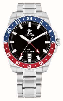 Tommy Hilfiger Men's TH85 GMT (42mm) Black Dial / Stainless Steel Bracelet 1792131