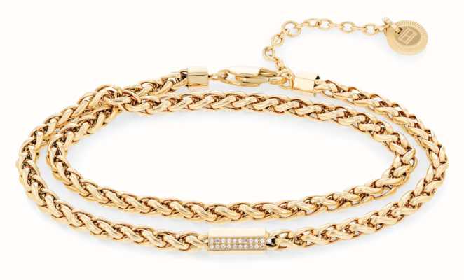 Tommy Hilfiger Women's Snake Gold-Tone Stainless Steel Double Chain Bracelet 2780876
