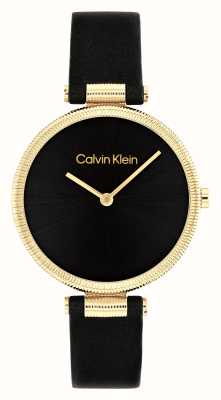 Calvin Klein Women's Gleam (32mm) Black Dial / Black Leather Strap 25100017