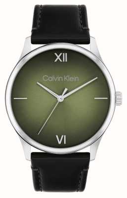 Calvin Klein Men's Ascend (43mm) Green Dial / Black Leather Strap 25200454
