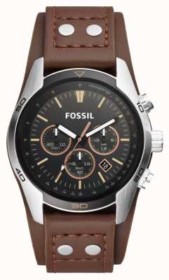 Fossil Men's Coachman | Black Chronograph Dial | Brown Leather Cuff Strap CH2891