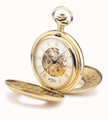 Rotary Mechanical Skeleton Pocket Watch (47.5mm) White Dial / Gold PVD Stainless Steel Case & Chain MP00713/01
