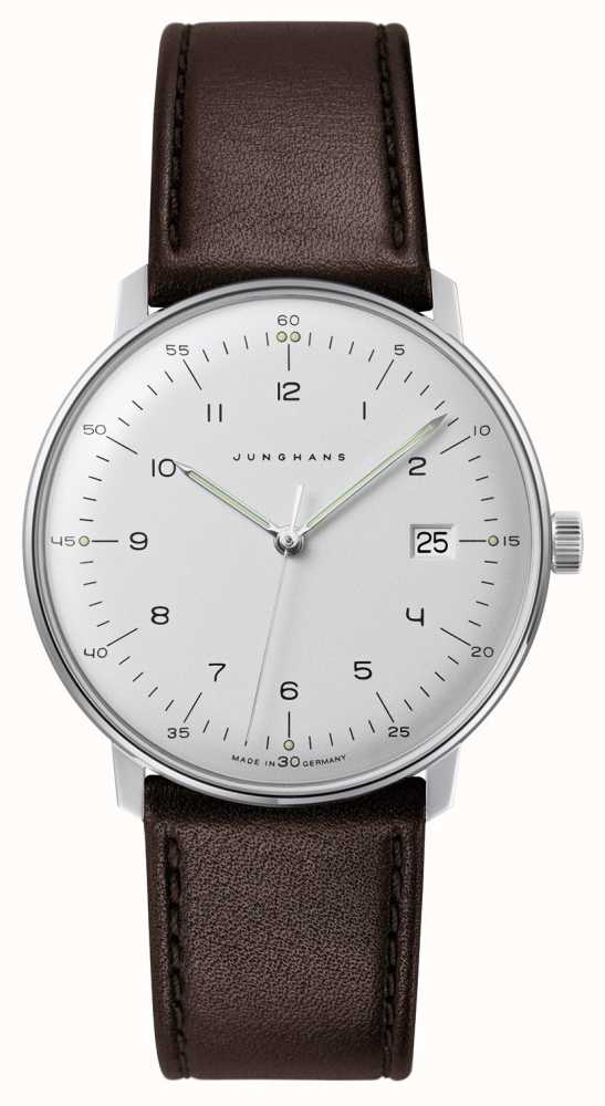 Junghans Men s Max Bill Quartz White Dial Brown Leather Watch 41