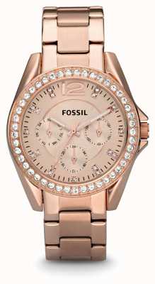 Fossil Women's Riley | Rose Gold Dial | Crystal Set | Rose Gold Stainless Steel Bracelet ES2811