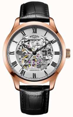 Rotary Men's Skeleton Automatic Rose Gold Brown Strap GS02942/01