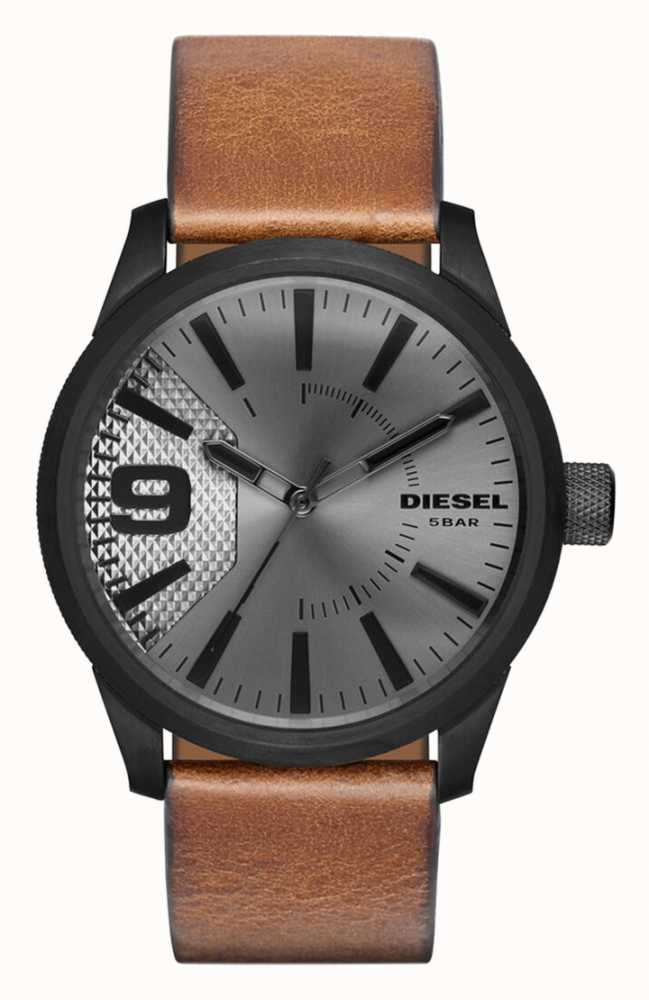 Diesel Men's RASP Brown Leather Strap Silver Dial Black Case DZ1764 - First  Class Watches™ IRL