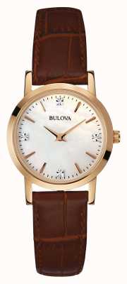 Bulova Women's Gold Watch Brown Leather Strap 97S105