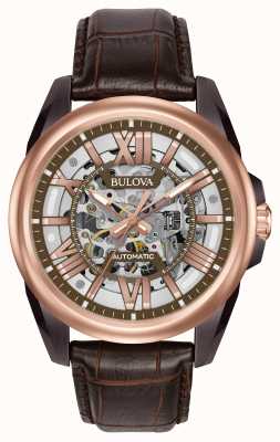 Bulova Men's Automatic Skeleton Brown Leather 98A165
