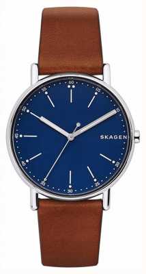 Skagen Men's Signature Brown Leather Strap Blue Dial SKW6355