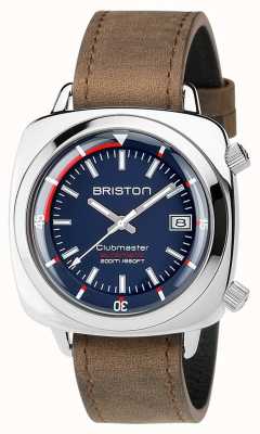 Briston Unisex Clubmaster Diver Brushed Steel Leather Auto Navy 17642.PS.D.15.LVBR