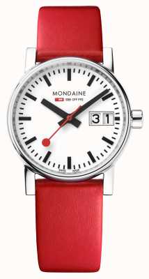 Mondaine Evo2 Big Date (30mm) White Dial / Red Vegan Leather Strap MSE.30210.LCV