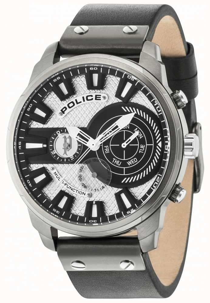 Police Leicester Gun Case Silver Dial Black Strap 15217JSU ...