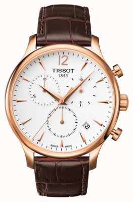 Tissot Men's Tradition Chronograph Rose Gold Plated Brown Leather T0636173603700