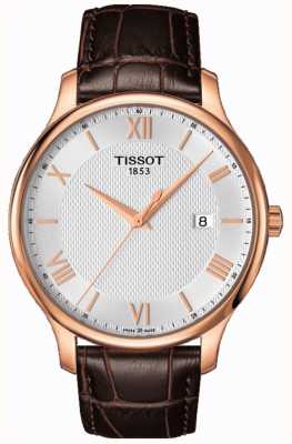 Tissot Men's Tradition Rose Gold Plated Silver Dial Brown Leather T0636103603800