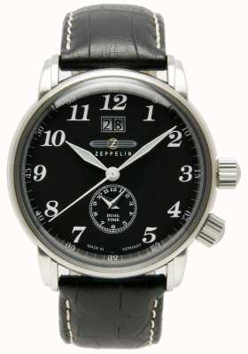 Zeppelin Count Dual Time Big Date Display Black Dial Black Leather 7644-2