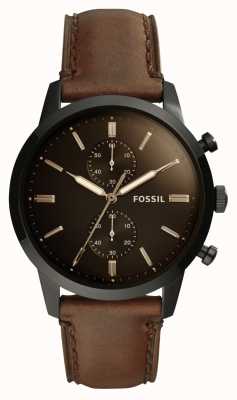 Fossil Men's Townsman | Black Chronograph Dial | Brown Leather Strap FS5437