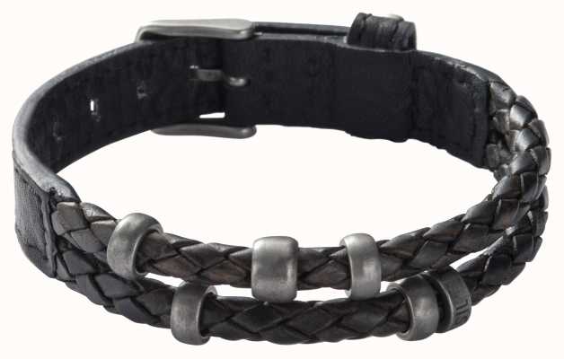 Fossil Men's Leather and Stainless Steel Beaded Bracelet JF85460040