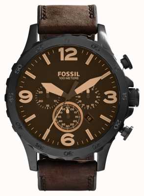 Fossil Men's Nate | Brown Chronograph Dial | Brown Leather Strap JR1487