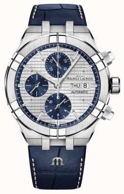 Maurice Lacroix Aikon Automatic Chronograph Day/Date (44mm) Silver Dial / Blue Leather AI6038-SS001-131-1