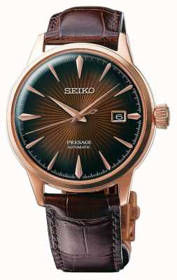Seiko Presage Cocktail Automatic Rose Gold Case Brown Leather SRPB46J1