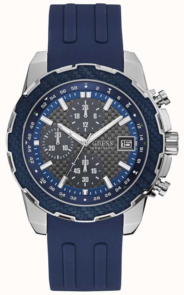 Guess Mens Octane Chronograph Watch Blue Silicone Strap W1047g2