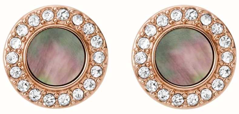 Fossil Women's Rose Gold Tone Grey Mother Of Pearl Earrings JF02949791