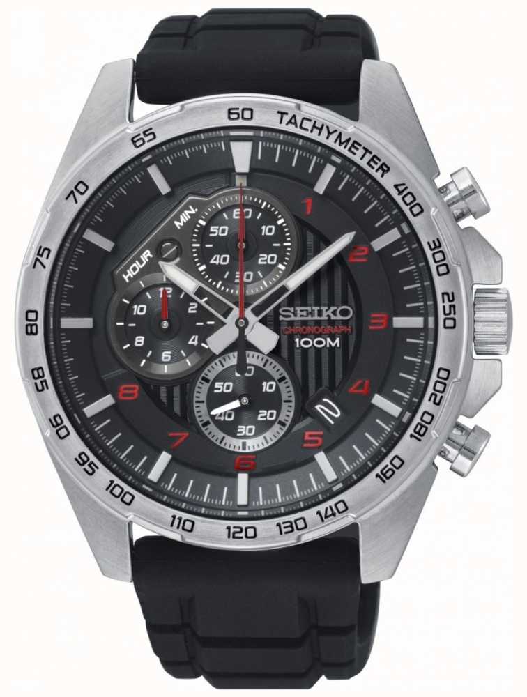 Seiko Men's Motorsport Black Chronograph Rubber Strap Watch SSB325P1 -  First Class Watches™ IRL