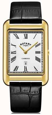 Rotary Men's Cambridge Date Gold Square Watch Black Leather Strap GS05283/01
