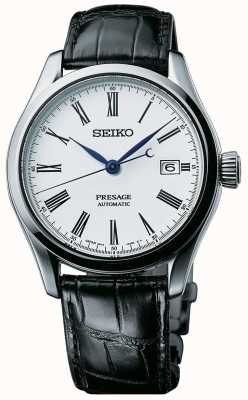 Seiko Presage Men's Automatic White Dial Black Leather Strap SPB047J1