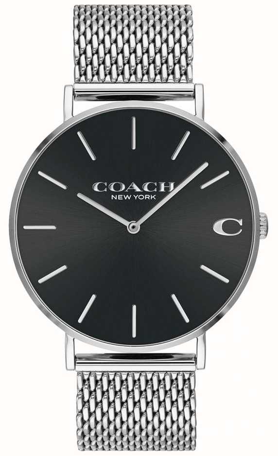 Coach Men's Charles Silver Mesh Bracelet Black Dial 14602144 - First Class  Watches™ IRL