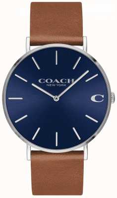 Coach Charles Men's Brown Leather Strap Blue Dial 14602151