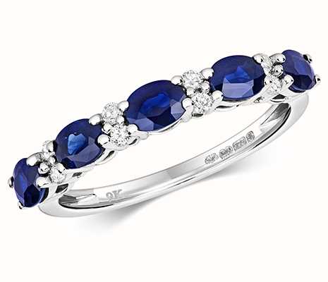James Moore TH 9k White Gold Claw Set Sapphire Diamond Half Eternity Ring RD440WS