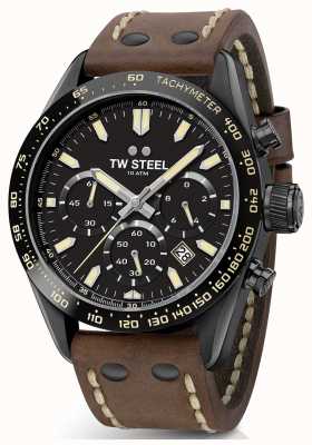 TW Steel | Men's Brown Leather Strap | Black Chronograph | CHS1