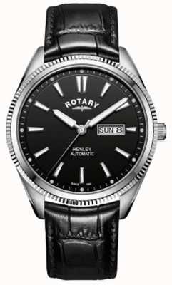 Rotary | Men's Henley | Serrated Bezel | Black Dial | Black Leather GS05380/04