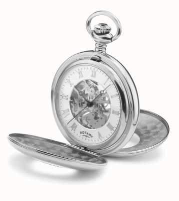 Rotary Mechanical Skeleton Pocket Watch (46mm) White Dial / Stainless Steel Case & Chain MP00712/01