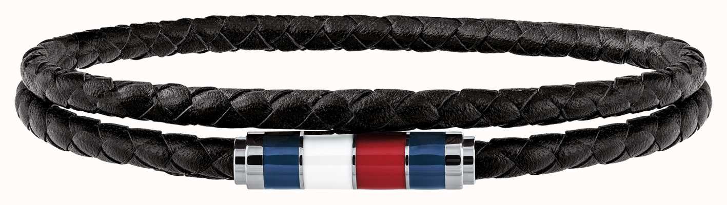 Tommy Hilfiger Men's Black Leather Double Wrap Bracelet 19cm Approx 2790056