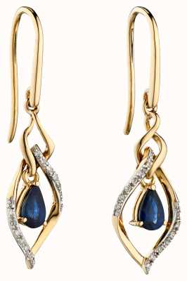 Elements Gold 9k Yellow Gold Sapphire And Marquise Diamond Drop Earrings GE2274L