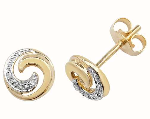 James Moore TH 9k Yellow Gold Diamond Swirl Stud Earrings ED173