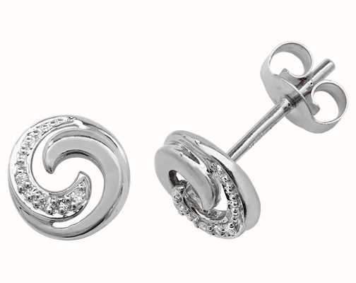James Moore TH 9k White Gold Diamond Swirl Stud Earrings ED173W