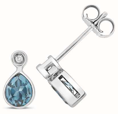 James Moore TH 9k White Gold Diamond Blue Topaz Stud Earrings ED259WLB